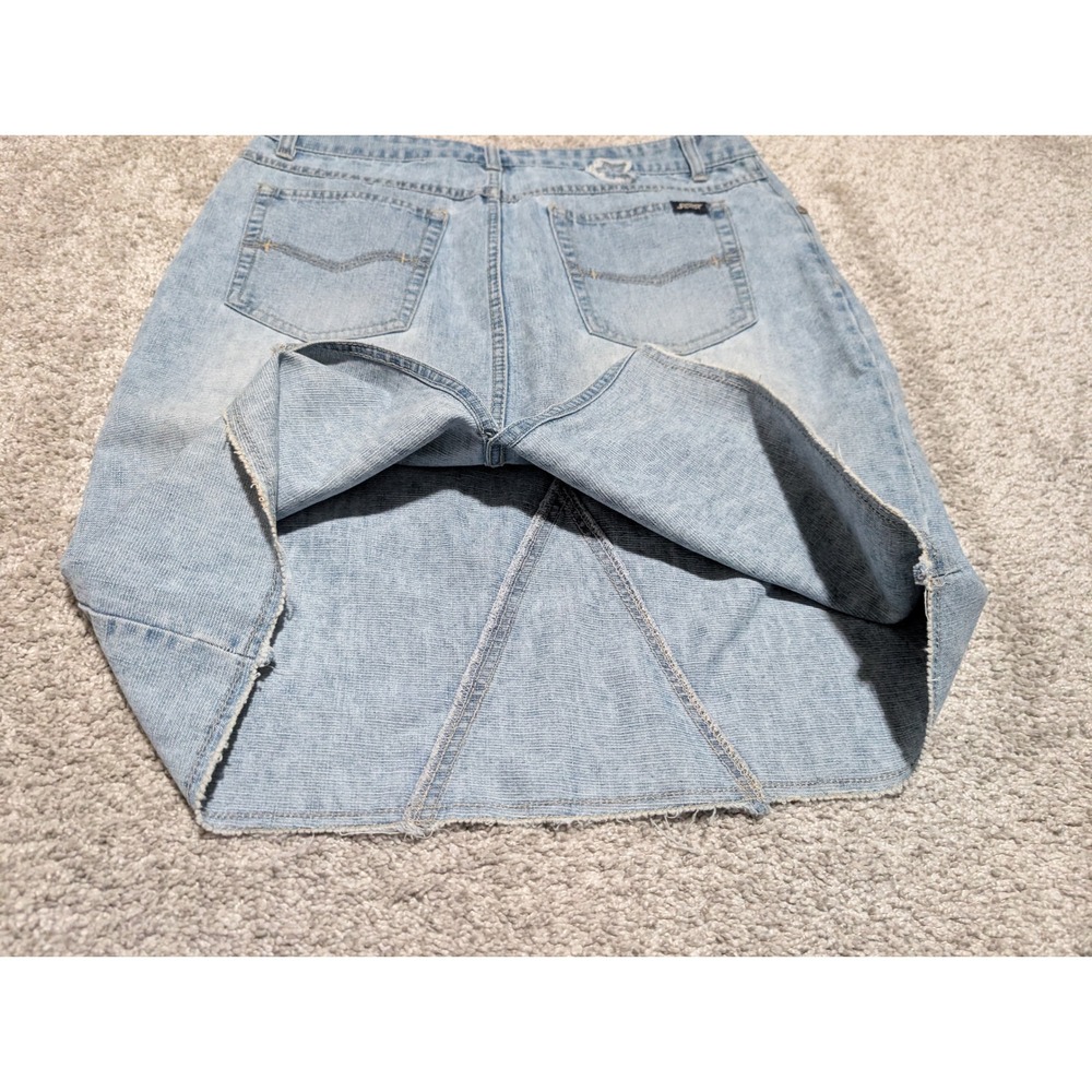 Y2K Denim Skirt‎ Womens 31W Blue Star Patch Distressed Midi Light Wash Squeeze - Picture 7 of 7